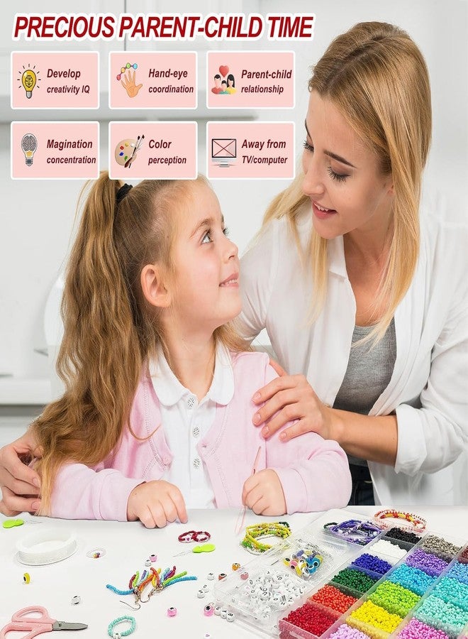 Dodhar 7000pcs 3mm Glass Seed Beads for Bracelet Making Kit, Small Beads Friendship Bracelet Making kit, Tiny Waist Beads Kit with Letter Beads and Elastic String, DIY Art Craft Girls Gifts - Image 4